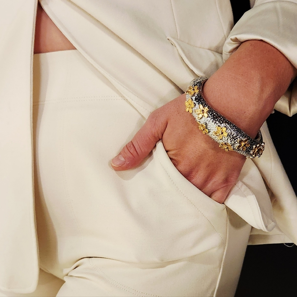 Two Tone Hammered Floral Cuff
